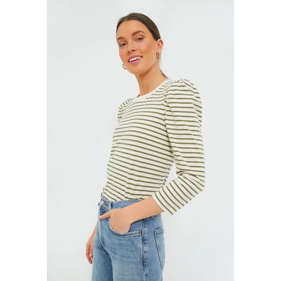 TUCKERNUCK Pomander Place Olive Striped Vesty Long Sleeve Crewneck NWT Medium - Picture 2 of 10